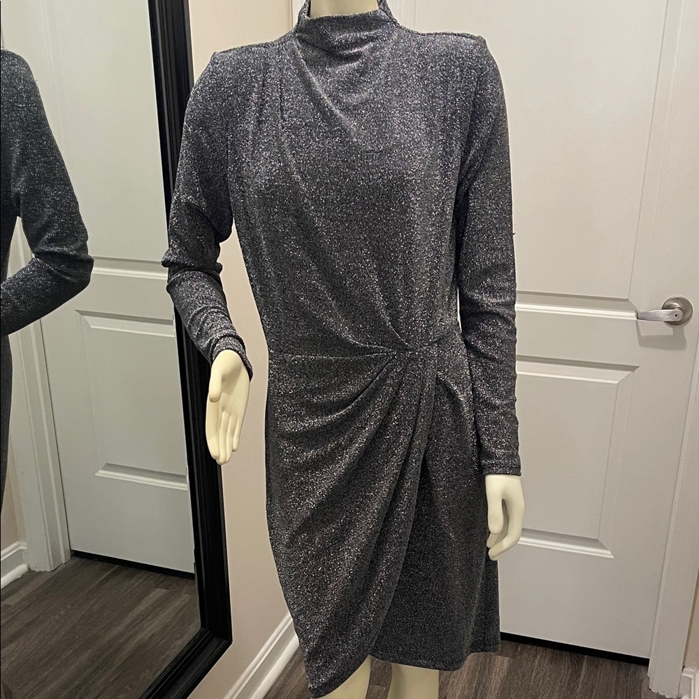 Elegant Sparkling Metallic Gray Long Sleeve Dress